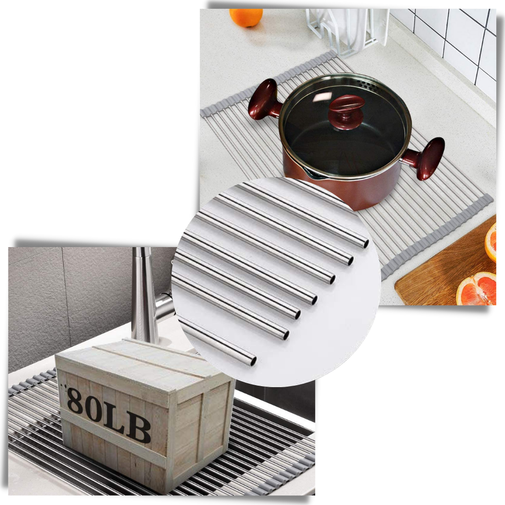 Roll-up stainless steel drainer for dishes and food