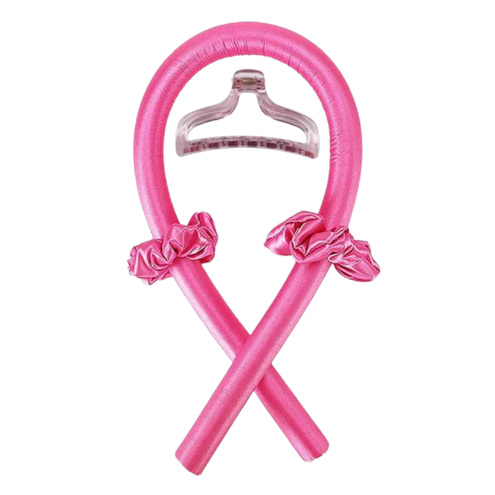 Heatless Curling Rod Headband Ribbon Silk -Rose Red - Ozerty